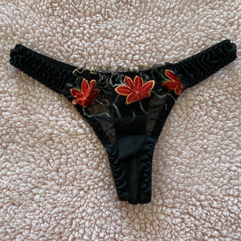 Worn dirty Silk and lace flower thong