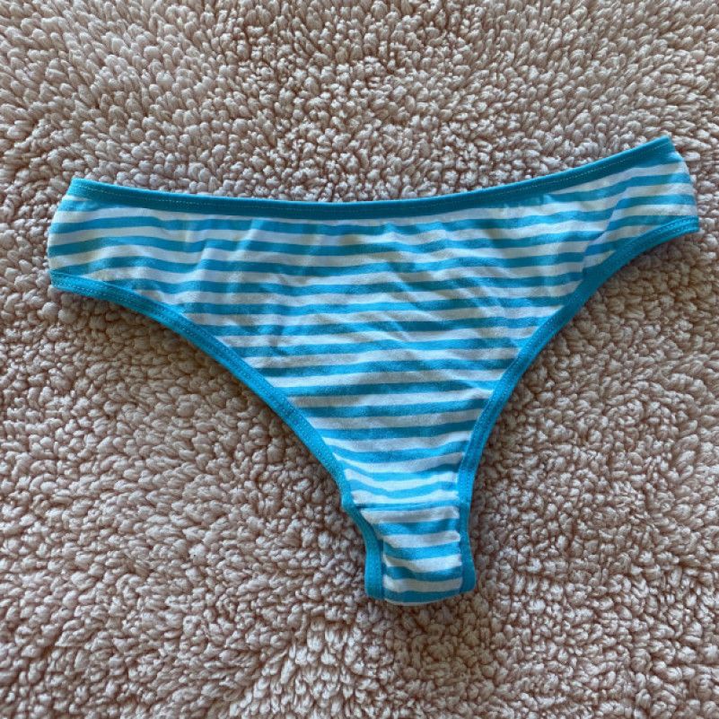 Turquoise and white stripe cotton thong