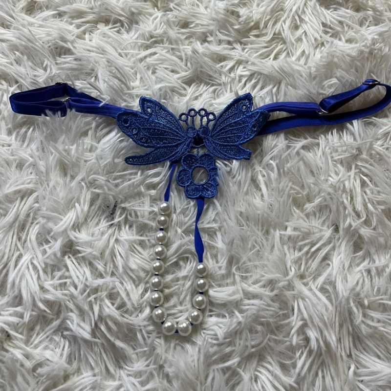 Blue Beaded Crotch GString