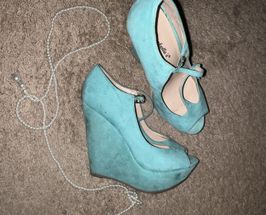 Tiffany blue wedge heels