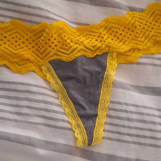 Yellow and Grey Thong with Gusset