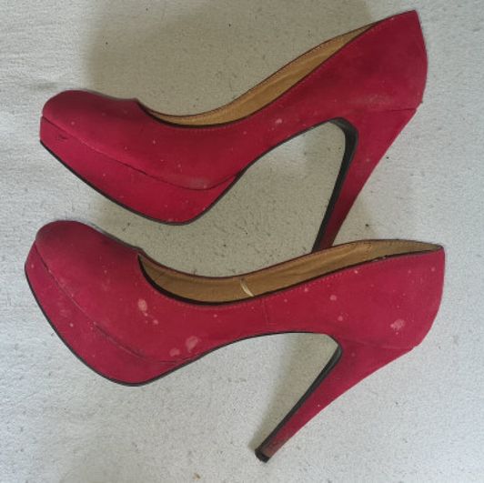 Cum stained Red high heels