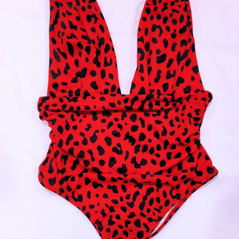 Aria Carson worn red and black swimsuit