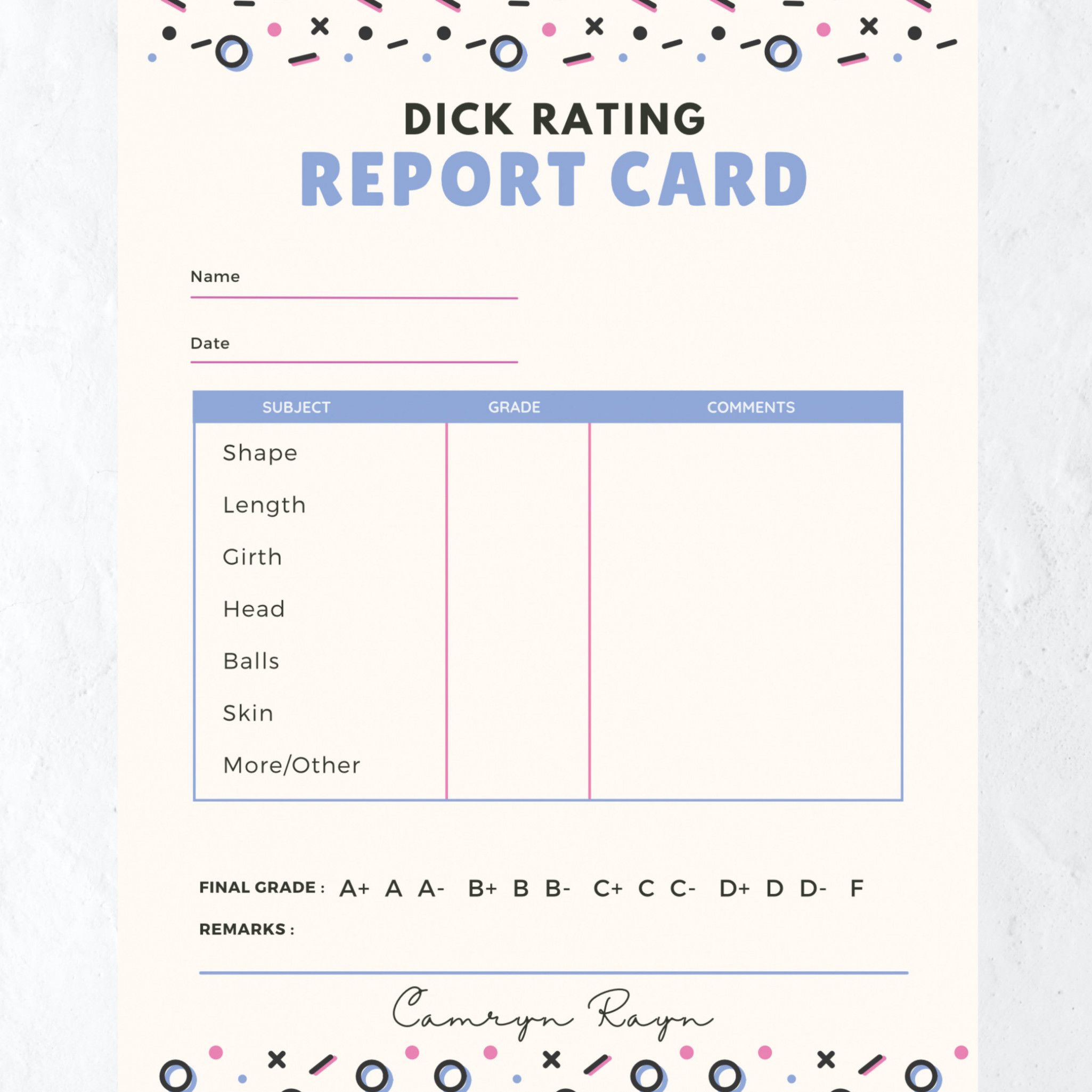 Dick Rating Report Card