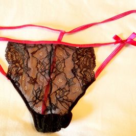 Pink and Black Lace Gstring Panties