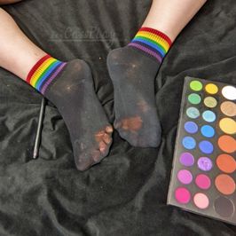 My favorite rainbow socks are donezo!