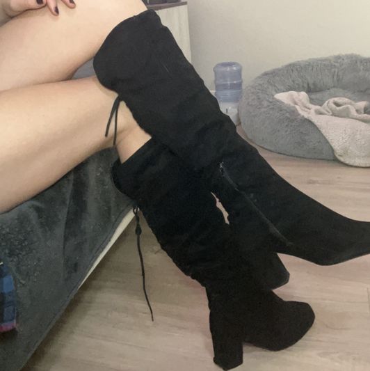 Used Black Suede Knee High Boots