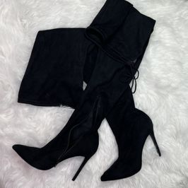 Thigh High Black Suede Boots Size 10