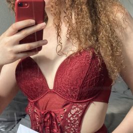 Red lace lingerie bodysuit teddy worn