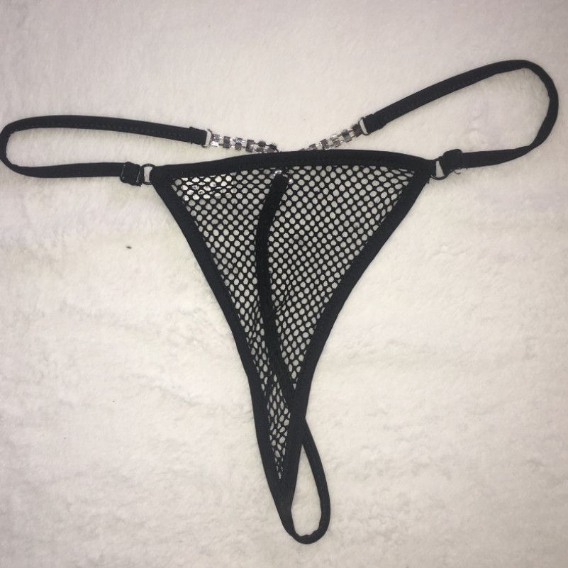 Black Fishnet rhinestone G string thong