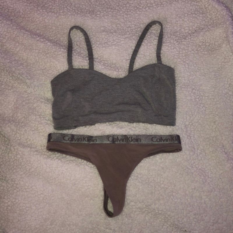 GREY cotton Bralette Taupe Thong set