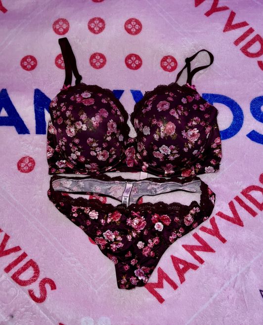 VS Sexy Maroon Floral Bra and Thong  set