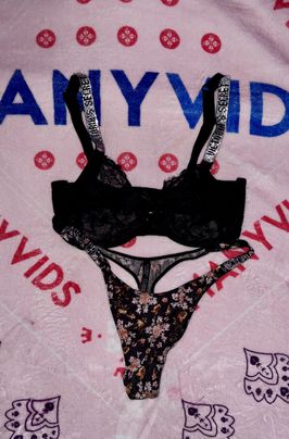 VS Black shiny strap Lacie Bra and soft Floral Thong