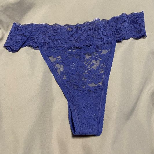 Worn Blue Lace Thong with Photos Note