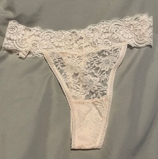 Worn Beige Lace Thong with Photos Note