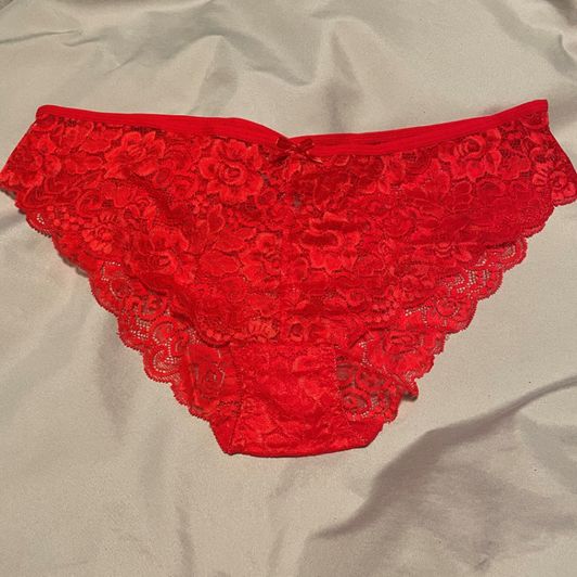 Worn Red Lace Panty with Photos and Note