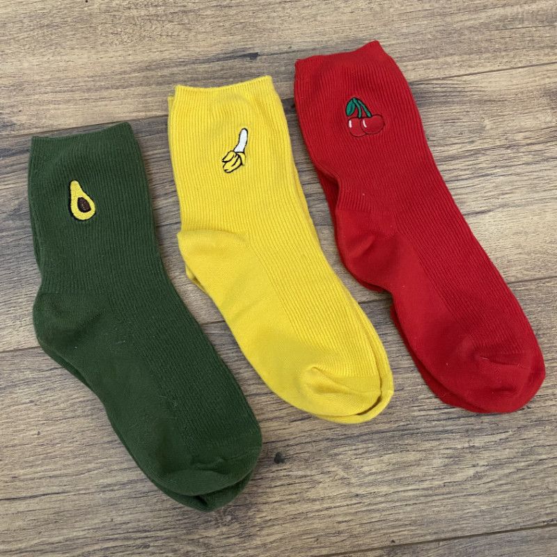 Embroidered cotton crew socks