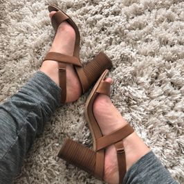 Tan open toe heels