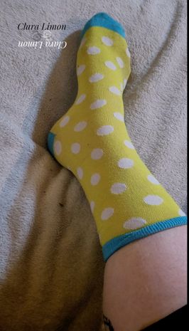 Tall polka dot sock worn by sexy bbw