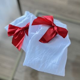 White stocking red bow