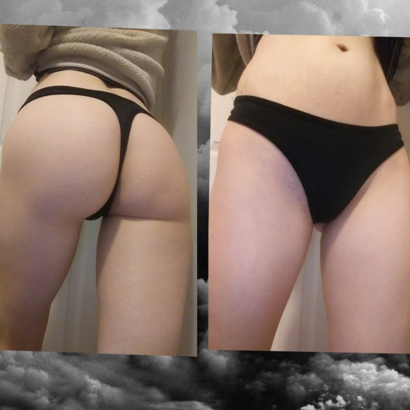 Black nylon thong panties