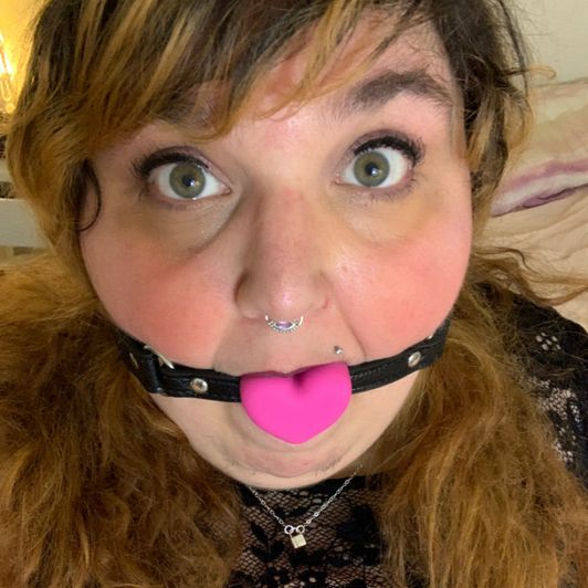 Pink heart ball gag photo set