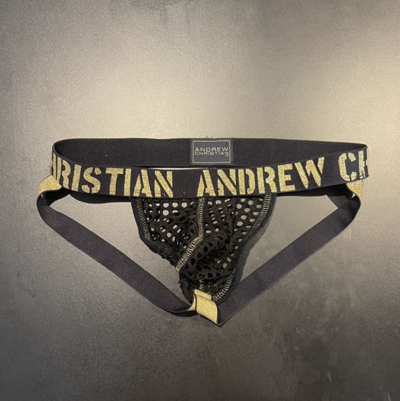 Andrew Christian Black and Gold Mesh Jockstrap