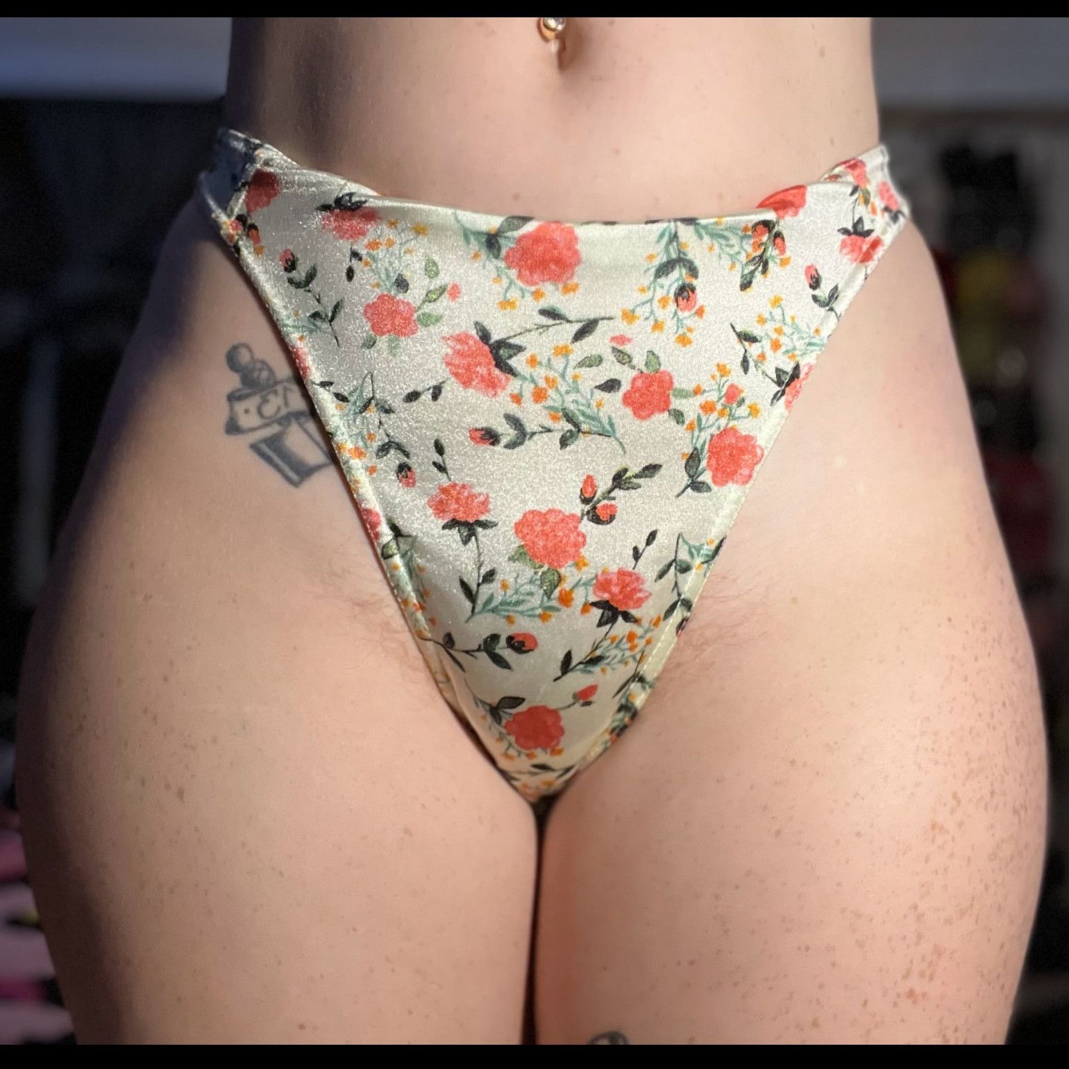 Floral Satin Thong