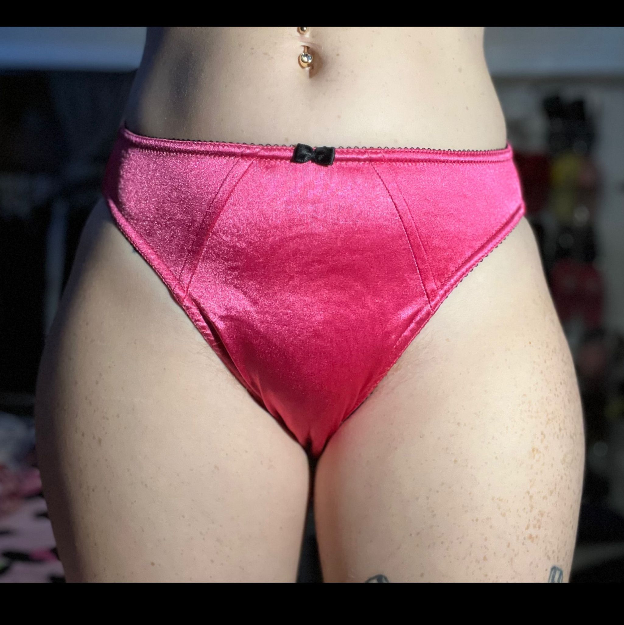 Hot Pink Satin Panties With Black Bow