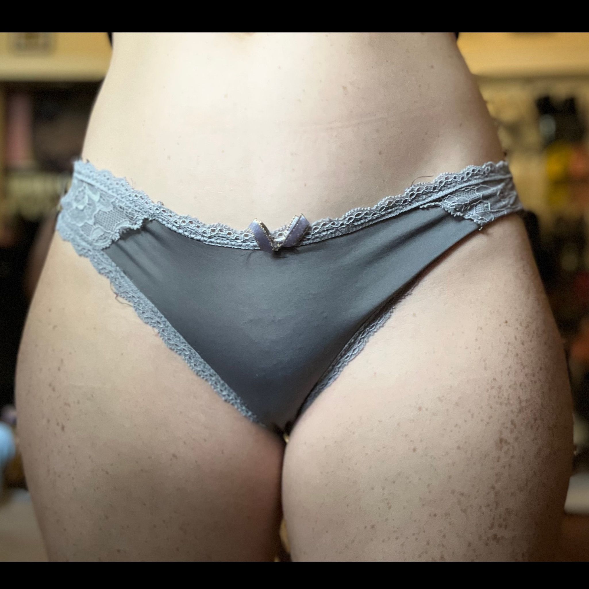 Grey Spandex Panties With Lace Trim