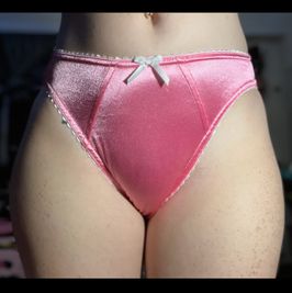 Pink Satin Panties With A White Bow And Trim