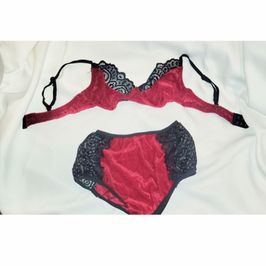 31Vintage Red  Black Bra  Panty set