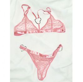 32  Light Pink Heart Lace Bra and Panty Set