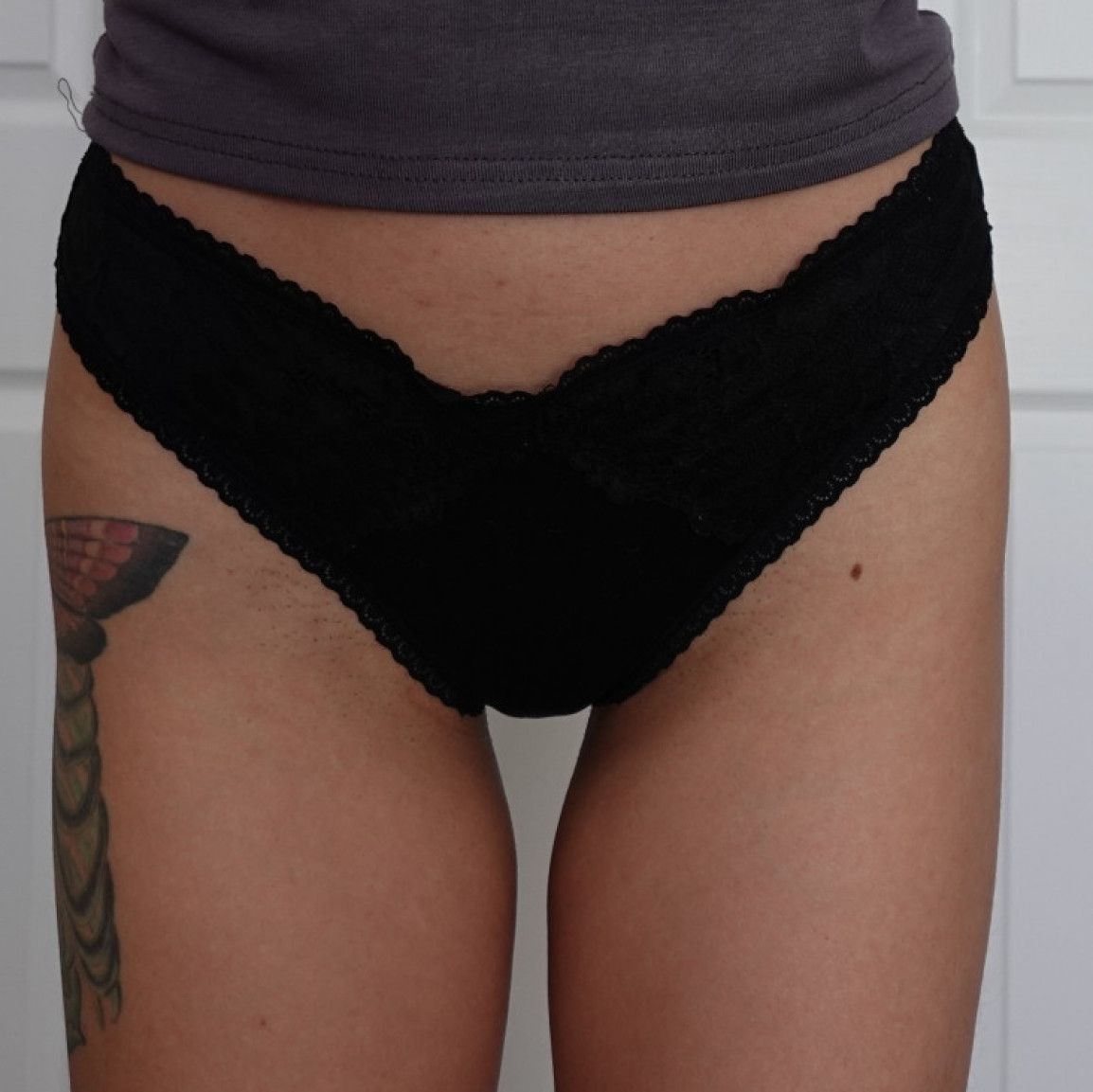 lace edge black cloth thong