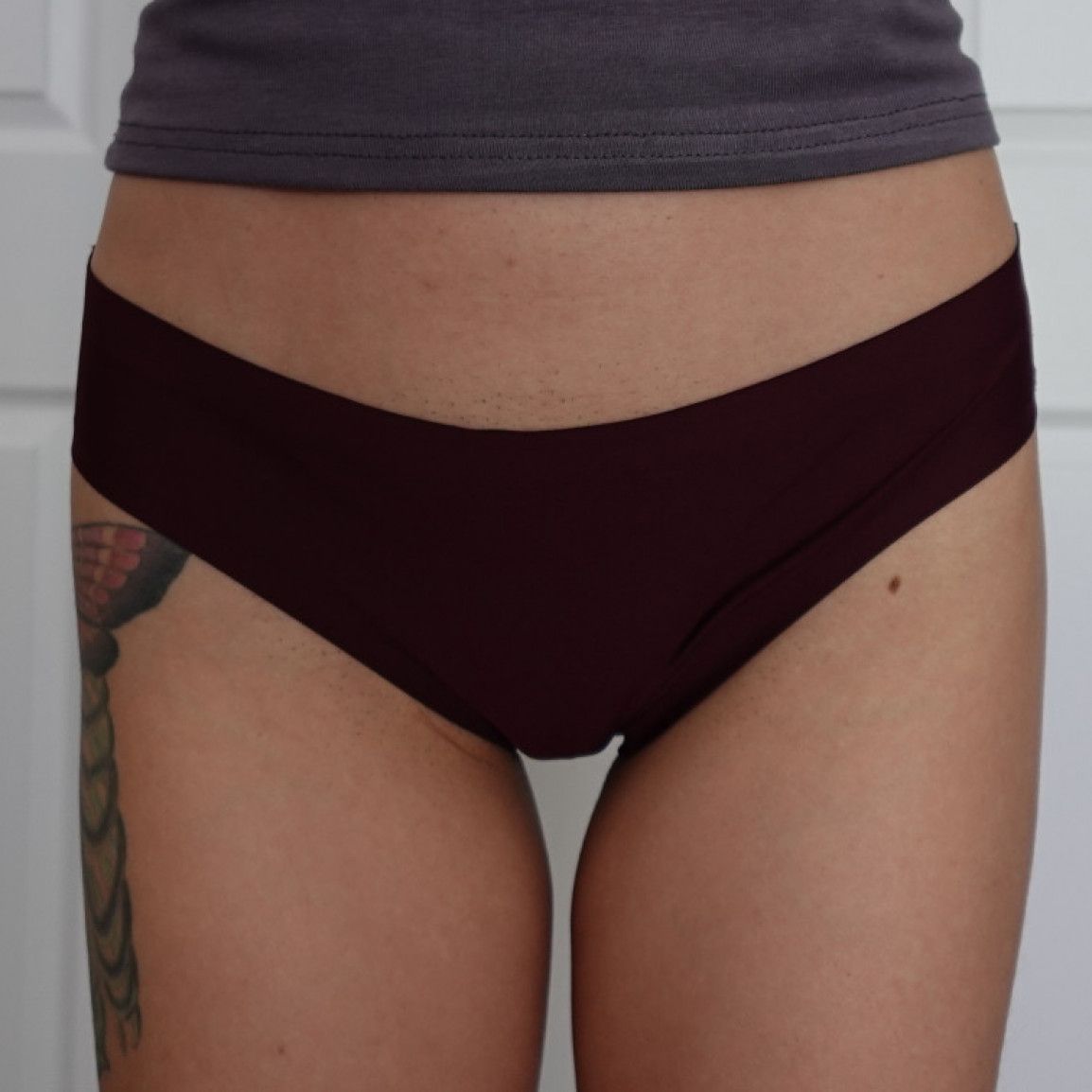 form fitting burgundy silk panties