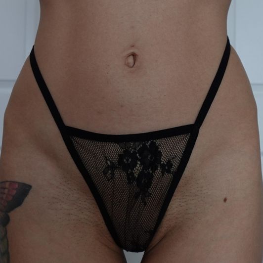 black mess lace crotchless g string