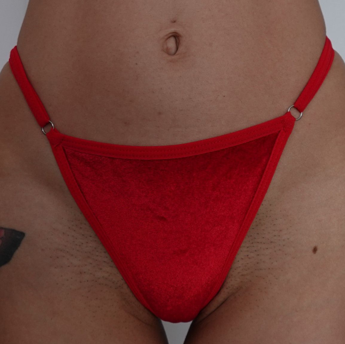 red satin adjustable thong