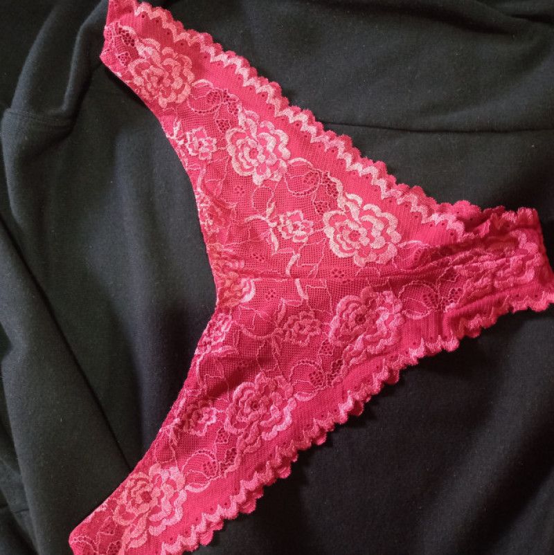 Bbw WORN red lacy thong