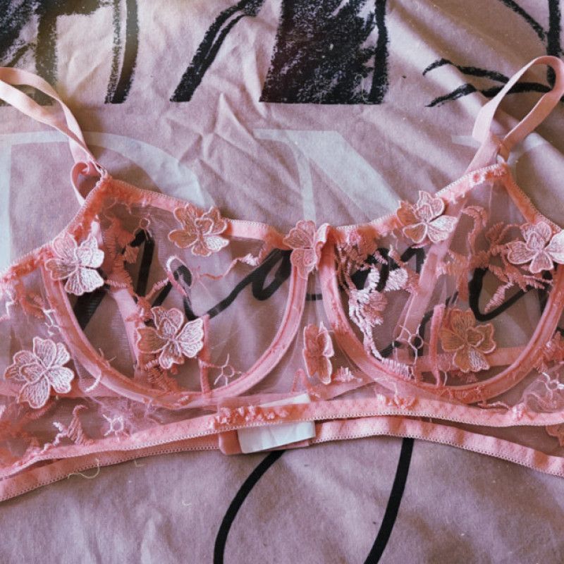 Lace Pink Floral Bra