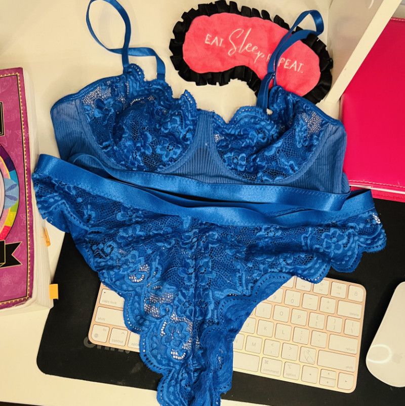 Blue Lace Panty and Bra Set