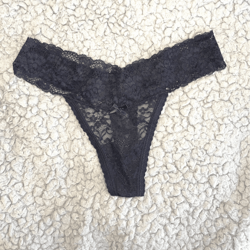 Black Thick Lace Thong