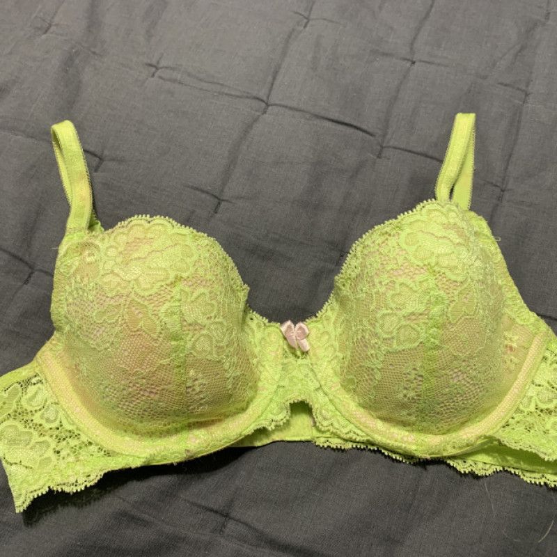 Worn Green Lace Bra