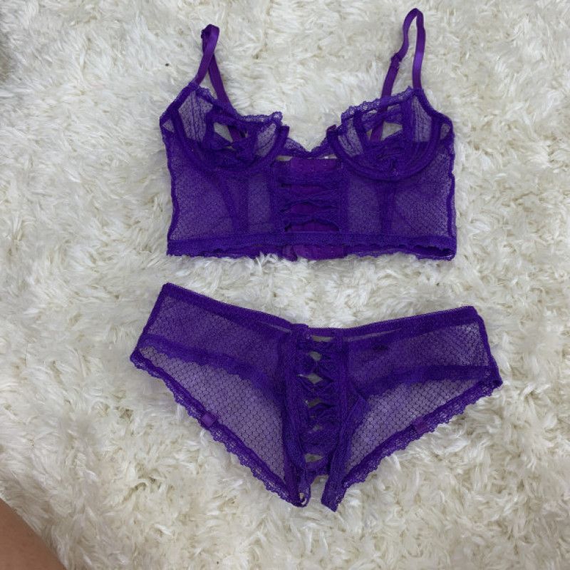 Purple Crotchless Panty Set