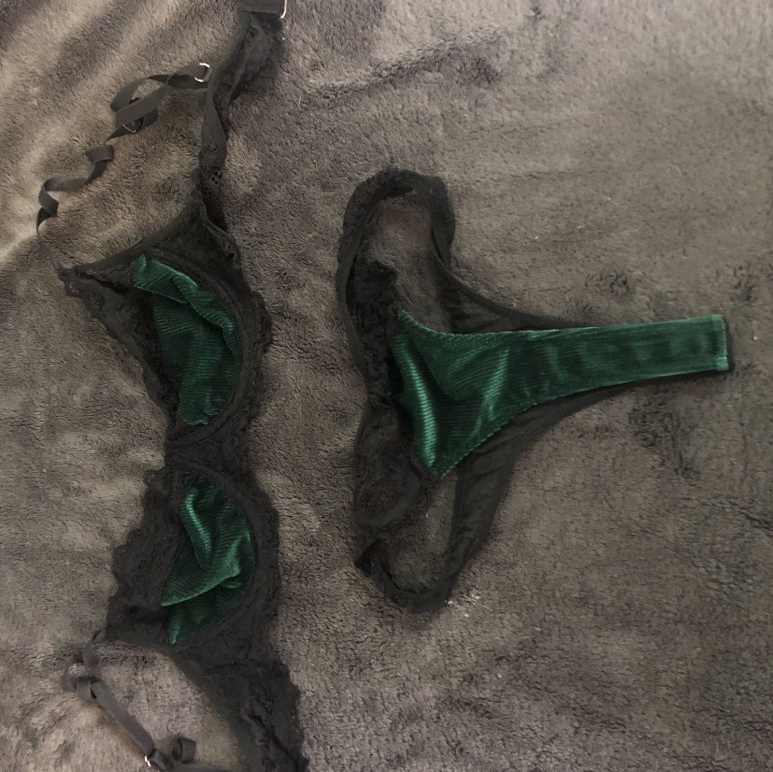 Dark Green Velvet and Lace Lingerie