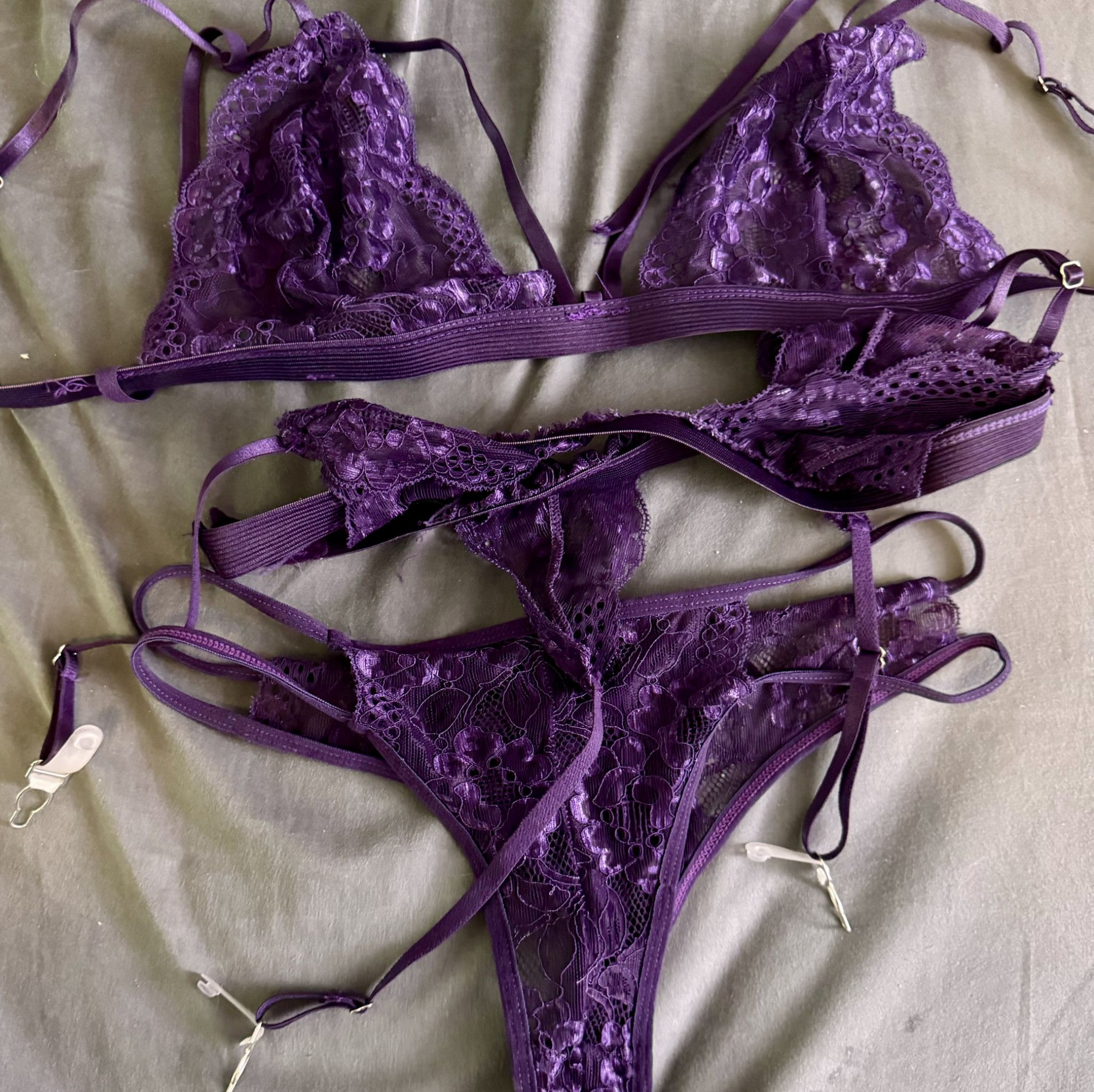 3 piece purple lingerie set