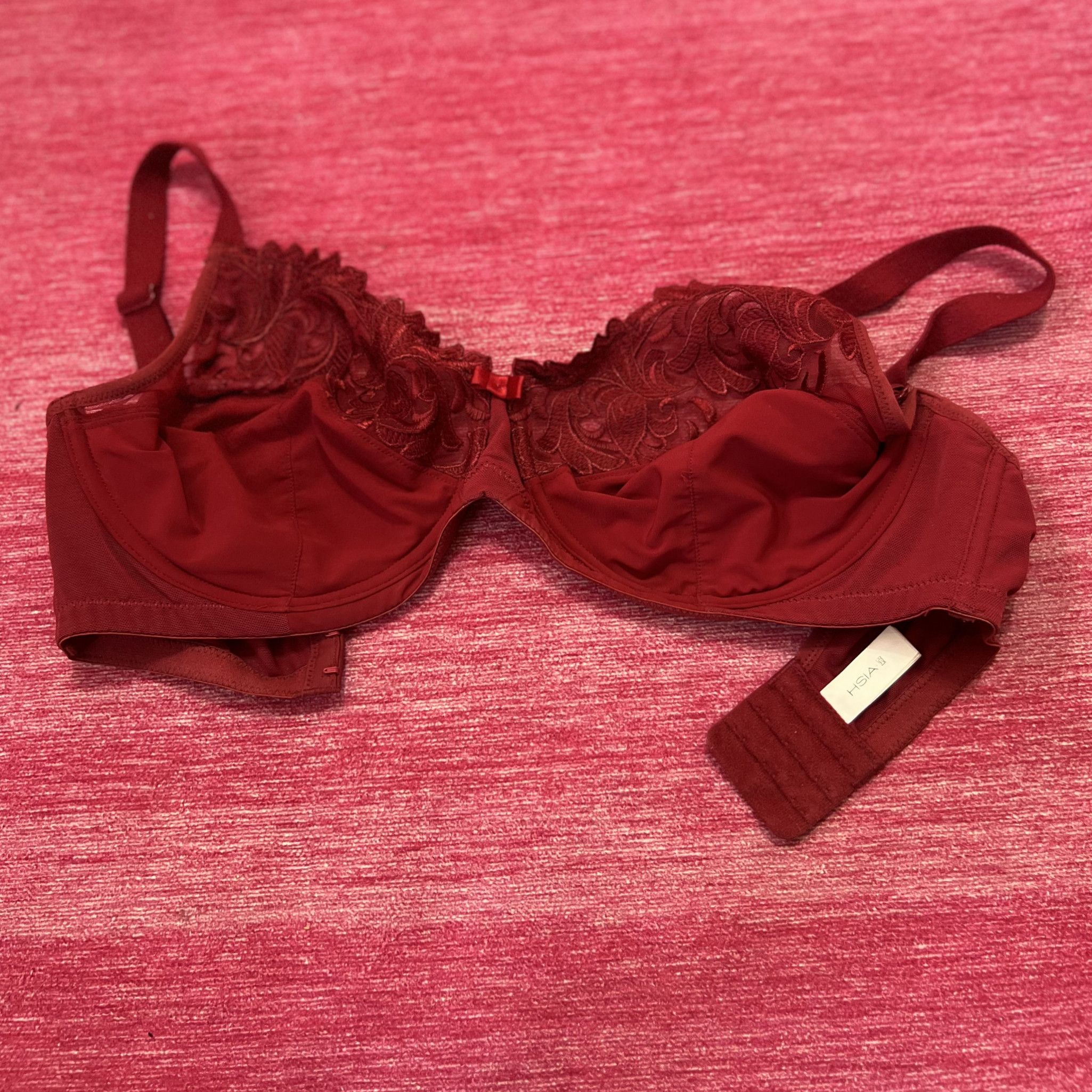 Red Bra with Lace Trim