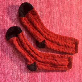 Red Fuzzy Socks with Black Heel and Toe