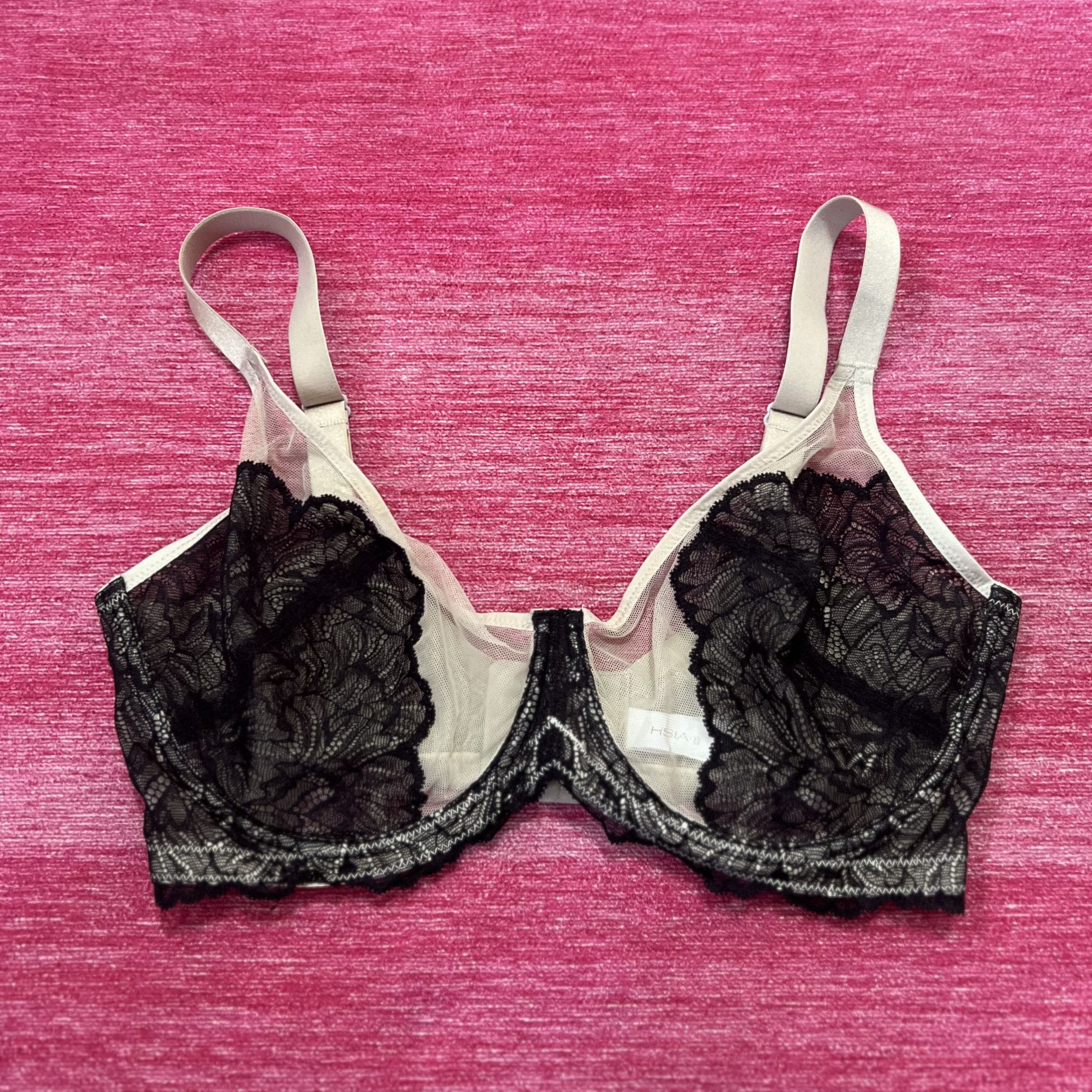 34DDD Sheer White Black Lace Bra