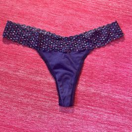 Betsey Johnson Blue Thong with Polka Dot Lace