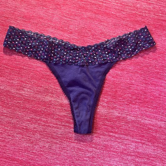 Betsey Johnson Blue Thong with Polka Dot Lace